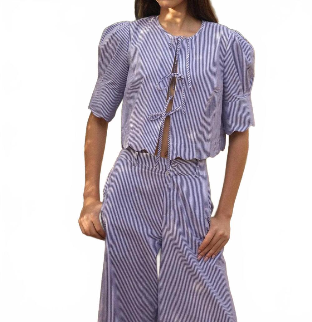 NEW SISTER NY scalloped top in blue white stripe